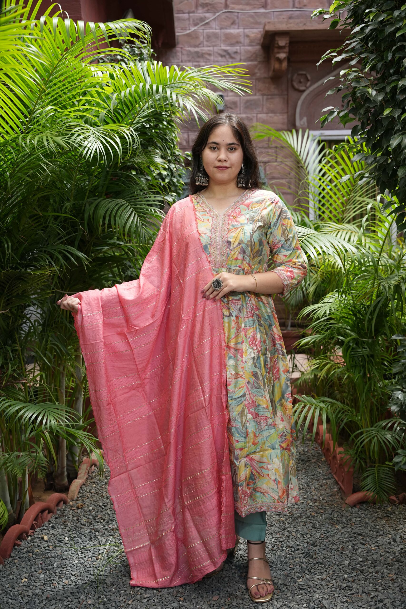 Plus ‑ Gulmohar Chanderi Anarkali