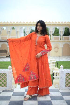 Orange Embroidered Kurta Set