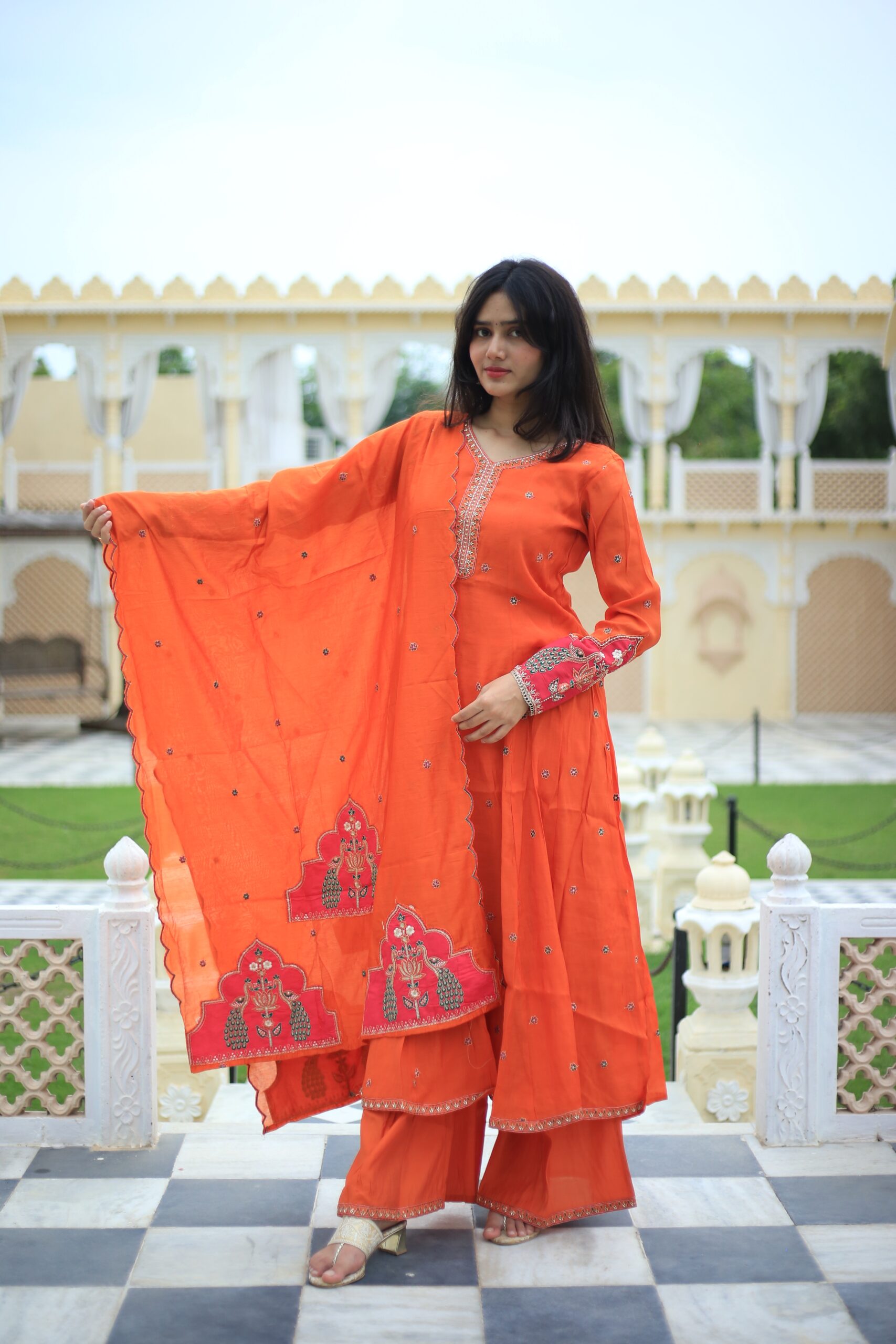 Orange Embroidered Kurta Set