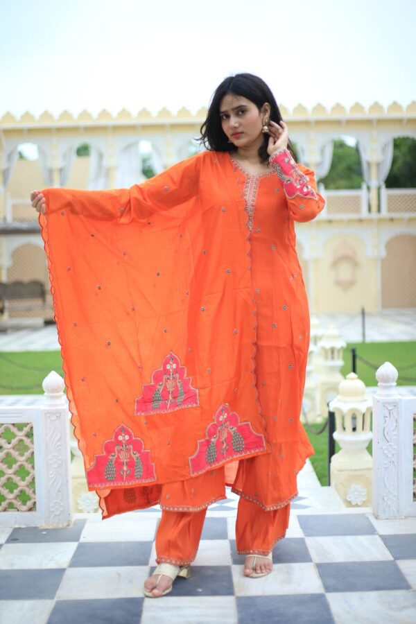 Orange Embroidered Kurta Set
