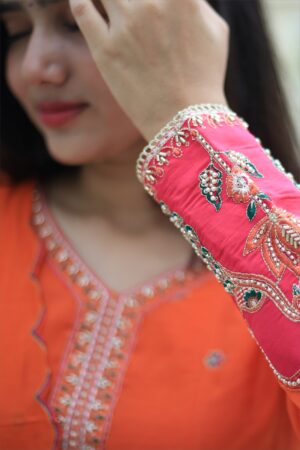Orange Embroidered Kurta Set