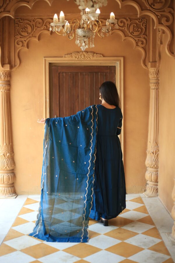 Royal Blue Embroidered Anarkali Kurti Set with Dupatta