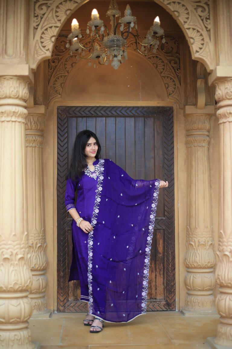 Royal Purple Embroidered Kurti Set-2