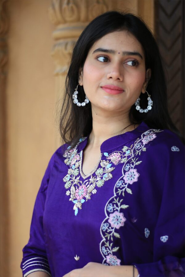 Royal Purple Embroidered Kurti Set