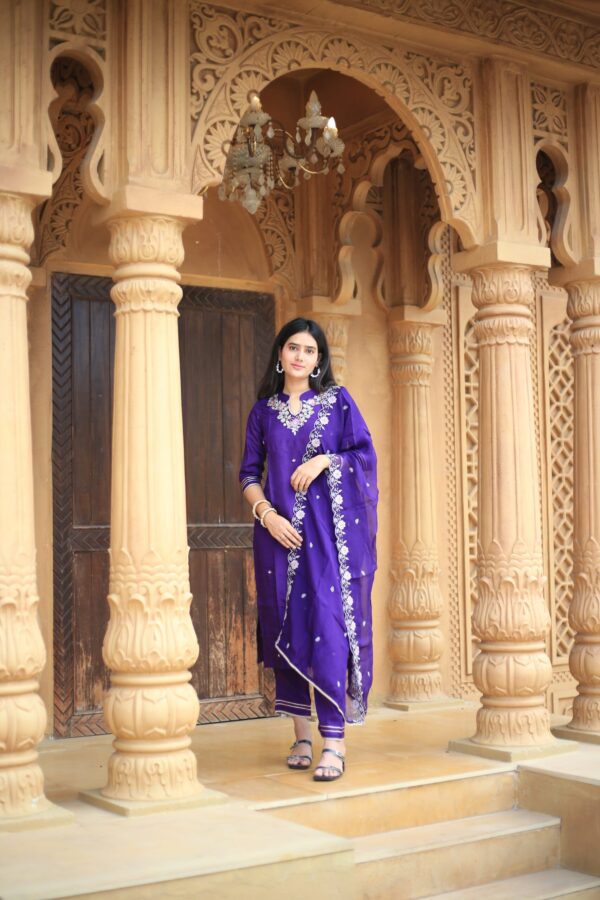 Royal Purple Embroidered Kurti Set
