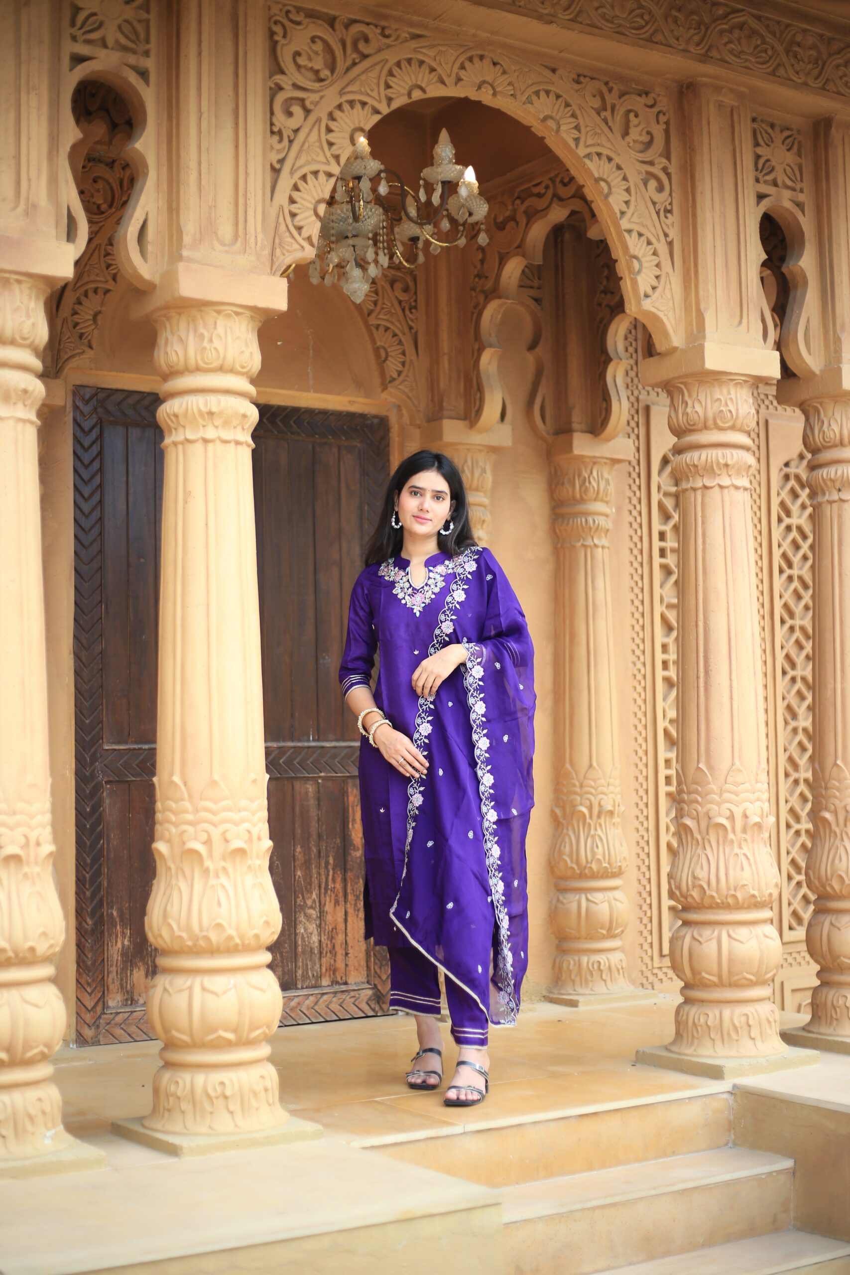 Royal Purple Embroidered Kurti Set