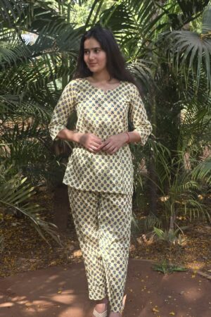 Floral Print Straight Coord Set - Yellow
