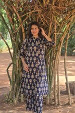 Indigo Handblock Print Button - Front Coord Set