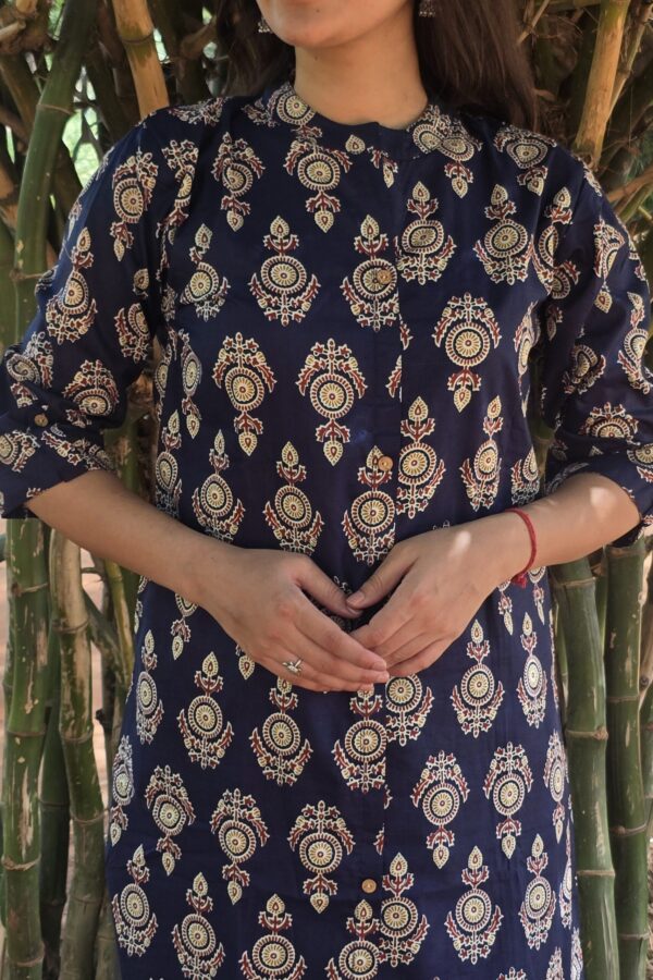 Indigo Handblock Print Button - Front Coord Set