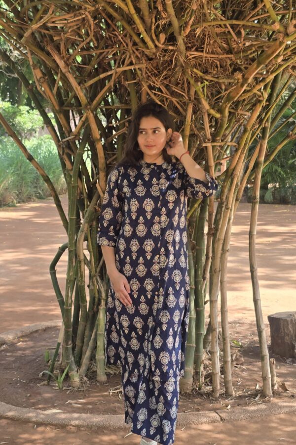 Indigo Handblock Print Button - Front Coord Set