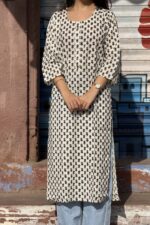Ivory Noir Blockprint Kurti