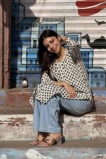Ivory Noir Blockprint Kurti