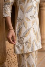 Leaf Print Straight Coord Set - White
