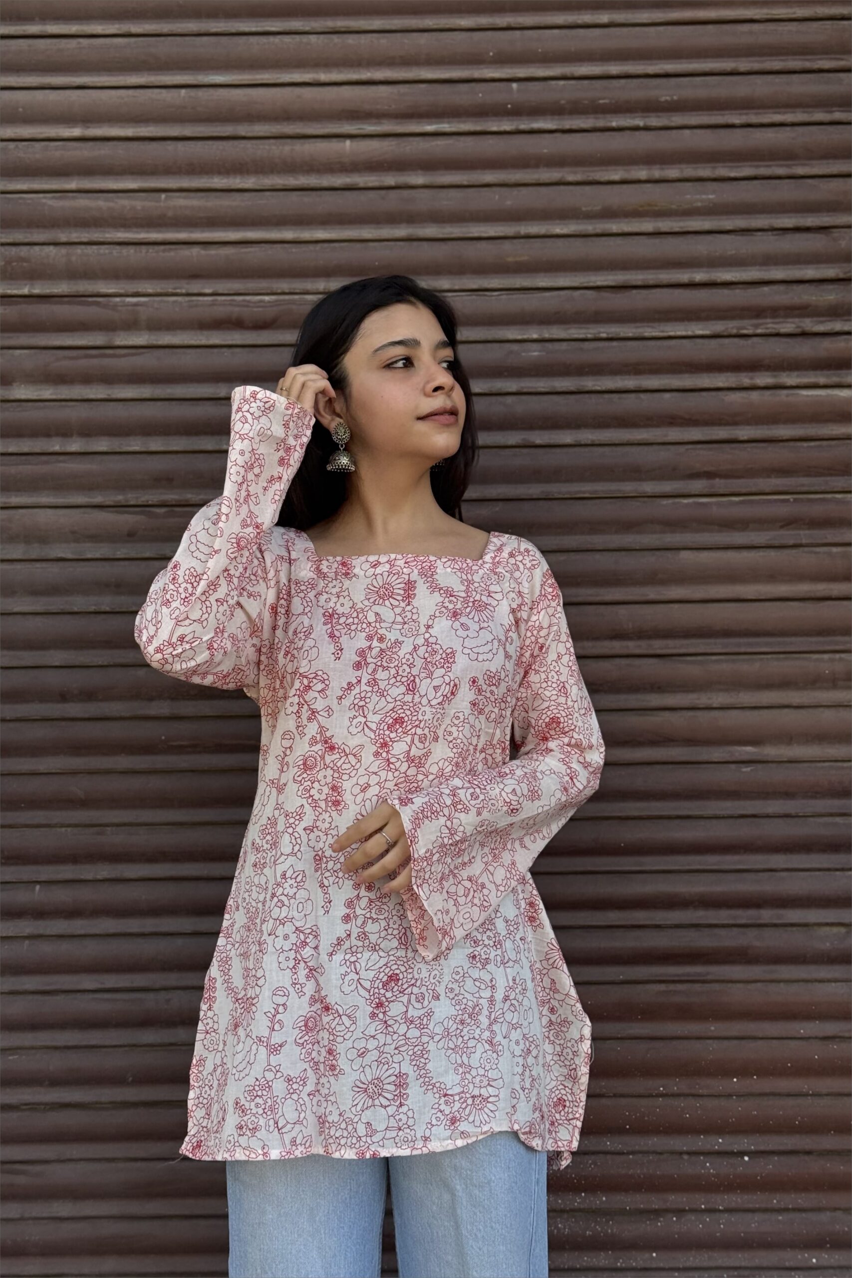 Rose Sketch Cotton Tunic