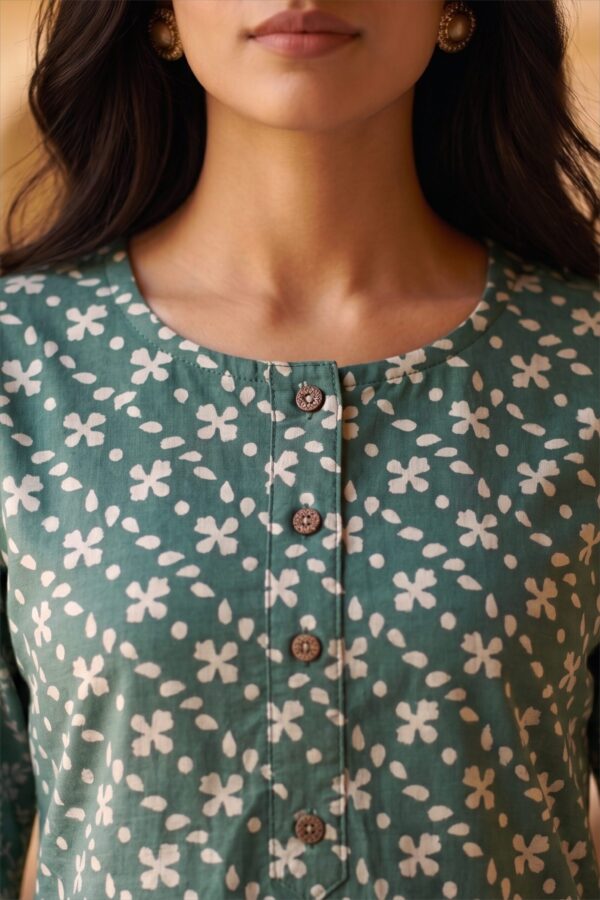 Sage Blossom Printed Cotton Kurti