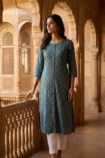 Teal Blossom Cotton Kurti