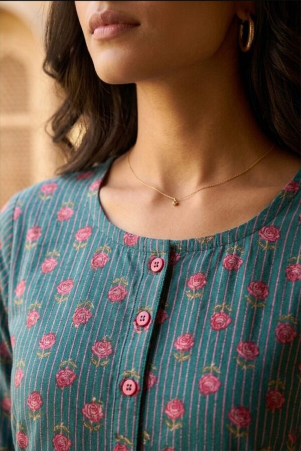 Teal Blossom Cotton Kurti